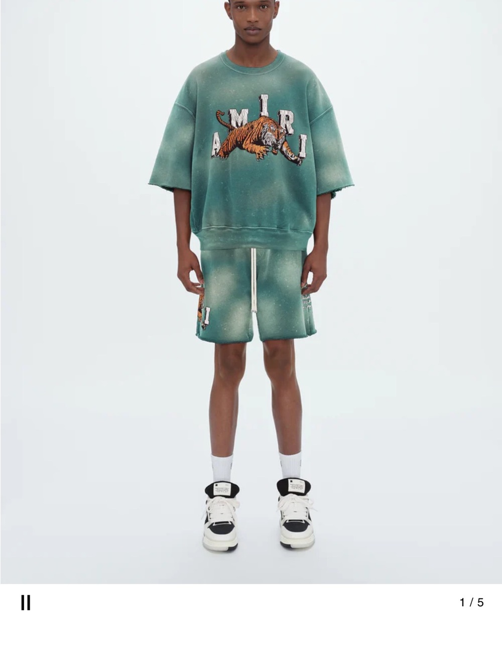 AMIRI Green Tiger Embroidered Athletic Shorts